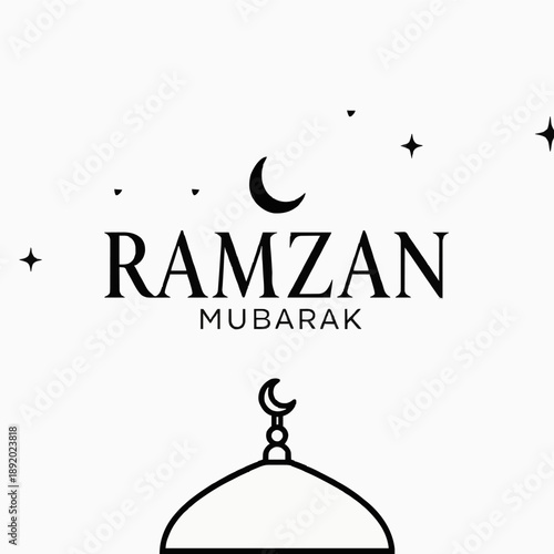 Ramadan Mubarak Greeting with Crescent Moon & Mosque