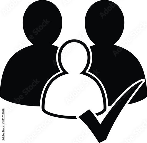 Simple Iconographic Representation of a Family Unit with a Checkmark Symbol Indicating Approval or Selection