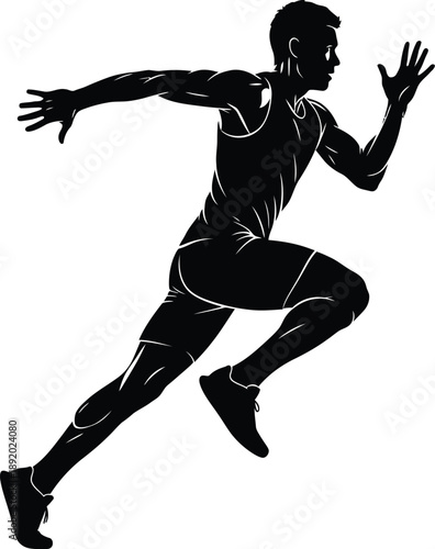 Silhouette of a runner in motion, conveying speed and athletic achievement in a stylized graphic