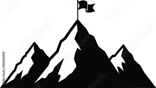 Mountain Peak with Flag Symbolizing Success and Achievement in Business or Personal Goals