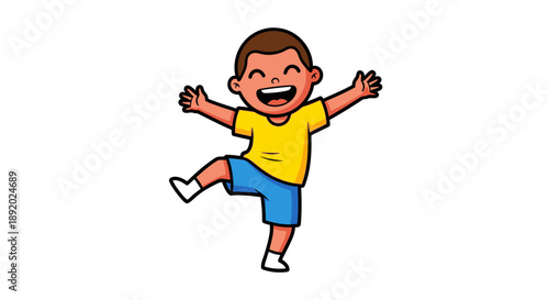 Cartoon Child Dancing Joyfully with Arms Spread Wide
