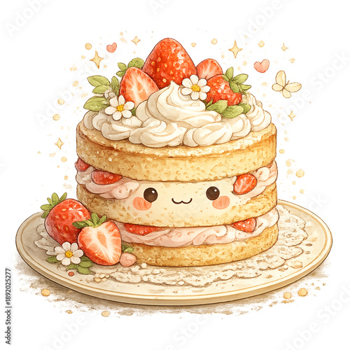 Εκτύπωση καμβά Kawaii strawberry shortcake with cute face