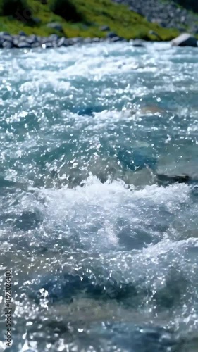 Wallpaper Mural Clear fresh mountain river water flowing rapidly over rocks, nature landscape and environment concept. 4k Resolution Video. Vertical Video 30FPS. Torontodigital.ca