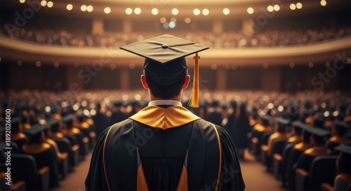 Graduate Speaker Looking Out at Audience in Graduation Hall