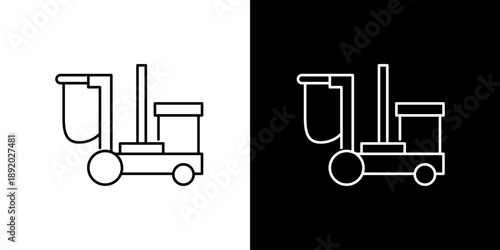 Cleaning cart with mop and bucket icon on white and black background - versatile illustration