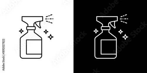 Minimalist line art icon representing a household cleaning spray bottle, releasing a refreshing mist and showing sparkle for hygiene and germ protection