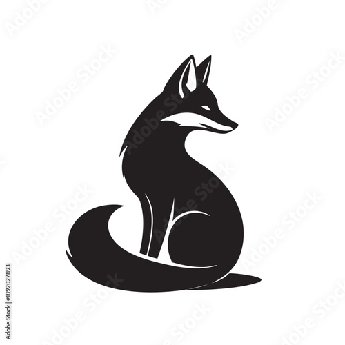 Black silhouette of a sitting fox with