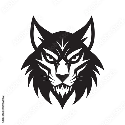 Black and white illustration of a lynx head with sharp eyes and fur