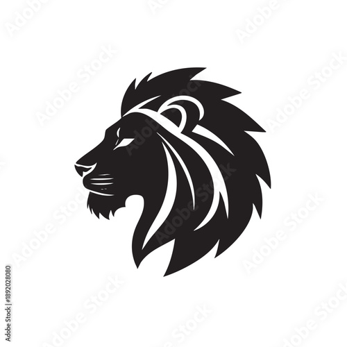 Black silhouette of a lions head with a majestic mane