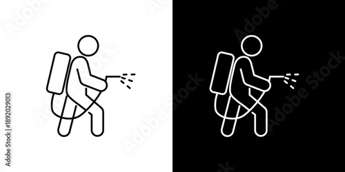 Professional spraying service icon for pest management, disinfection, and sanitation, featuring a worker with a backpack sprayer application