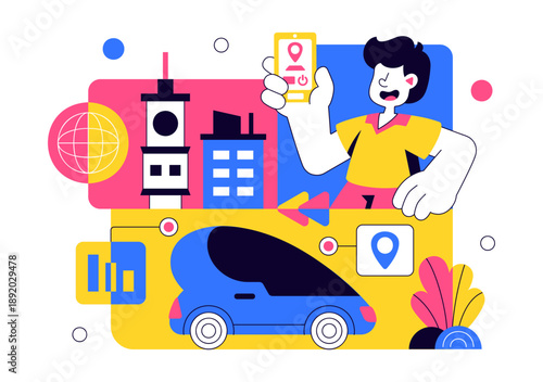 Futuristic Transportation System Vector Illustration Featuring Smart Mobility, Autonomous Vehicles, And Urban Infrastructure With Flat Background