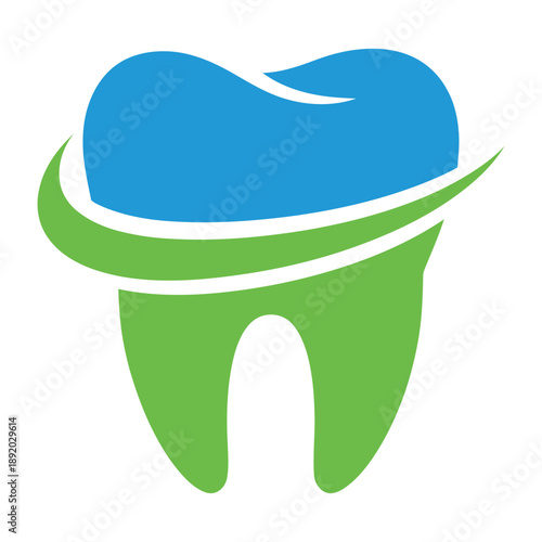Dental health tooth icon with green and blue colors  oral care symbol icon