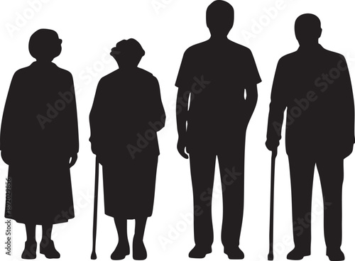 Silhouettes of Aging Generations, vector, illustration, silhouette.