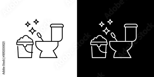Cleanliness icon of a toilet with cleaning supplies for a tidy and hygienic home