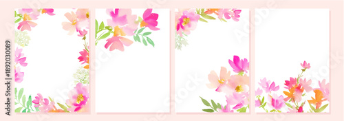 Watercolor pink floral vector background set with abstract hand painted peonies and leaves for wedding invitation, greeting card, poster, social media and fryer. 