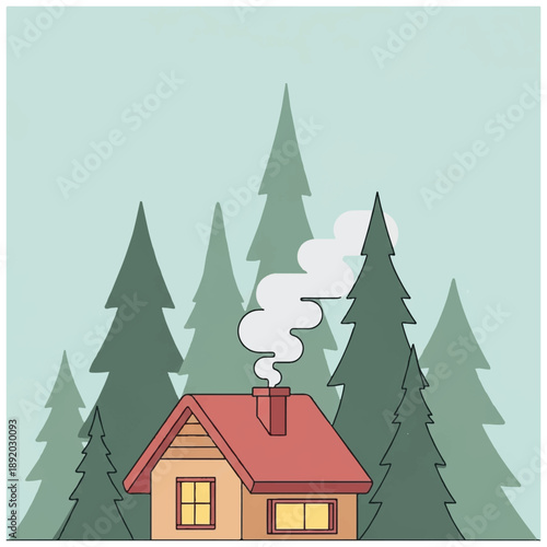 Cozy Cartoon House in Forest Setting.