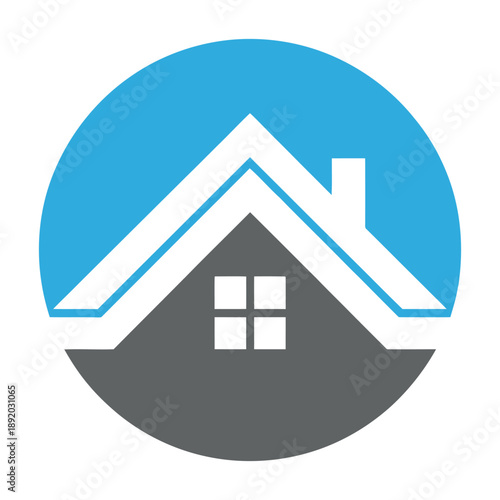 House roof with chimney and window in a circle  simple home icon icon