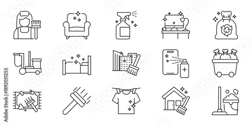 Essential Housekeeping and Cleaning Service Icons A Detailed Vector Collection for Home Maintenance, Sanitation, and Daily Chore Management