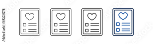 
outline icon set check up with document and heart design
