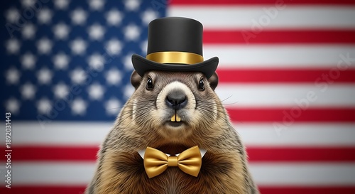 Groundhog day celebration with patriotic american background and minimalist style