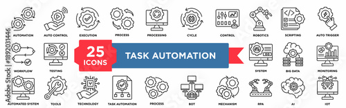 25 line icons about task automation including automation,robotic,auto trigger,iot,rpa perfect for reports, presentations, and corporate project