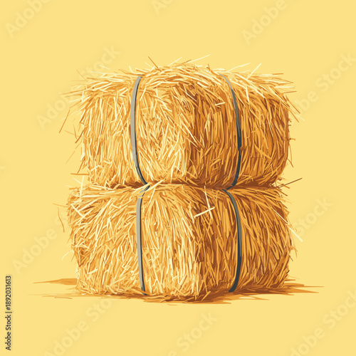 Golden straw bales for autumn harvest decoration , vector style simple color