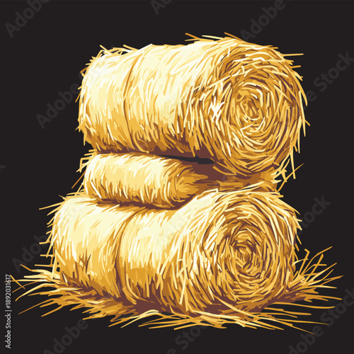 Golden straw bales for autumn harvest decoration , vector style simple color