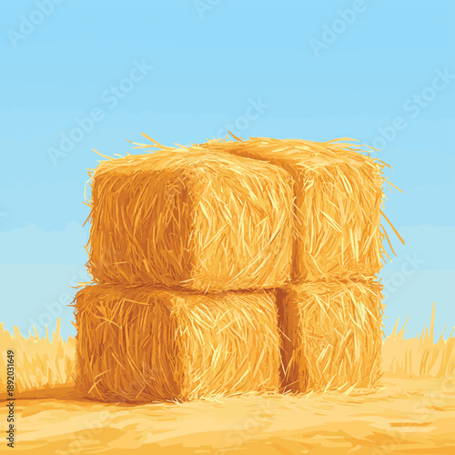 Golden straw bales for autumn harvest decoration , vector style simple color