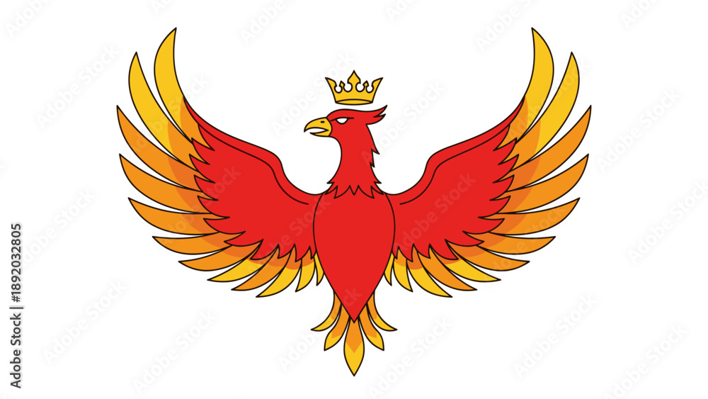 Fototapeta premium Mythical Phoenix Bird with Golden Crown - Vector Graphic