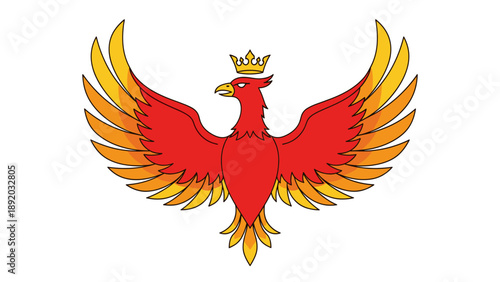 Mythical Phoenix Bird with Golden Crown - Vector Graphic