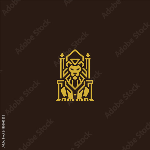 Lion throne logo in regal and powerful minimalist design.