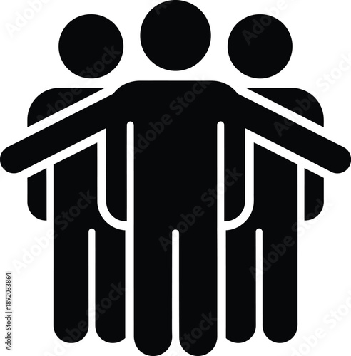 Dynamic Teamwork and Leadership Concept Illustrated by Three United Figures in a Collaborative Group Silhouette