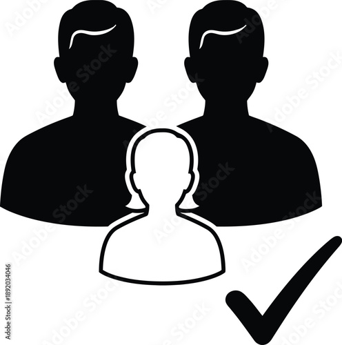 Illustration of a group of people with one person highlighted and a checkmark indicating approval