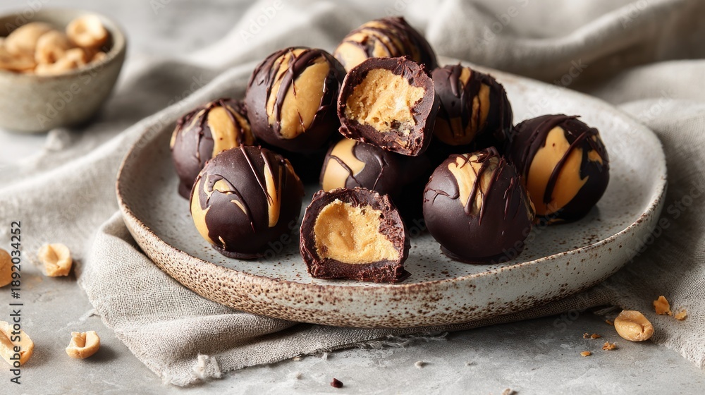 Fototapeta premium Chocolate peanut butter balls dessert