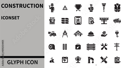 Construction Iconset - Tools, Building, Machinery, Safety, Equipment, Hard Hat, Blueprint