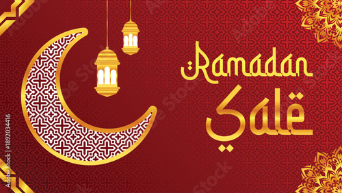 ramadan sale banner template design with gold and red color for modern business and digital design