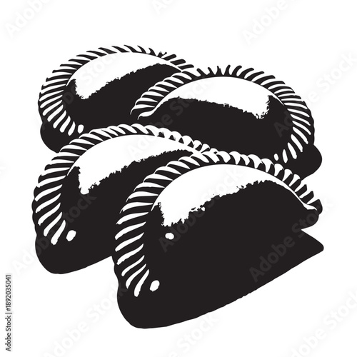 Black Beef Empanadas Silhouette Vector, High Quality Illustration on White Background