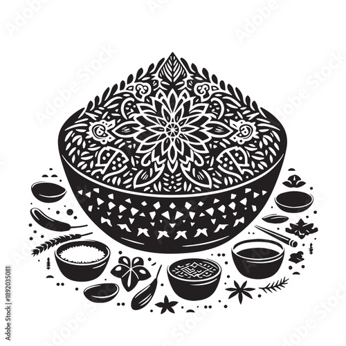 Black Biryani Silhouette Vector, High Quality Illustration on White Background