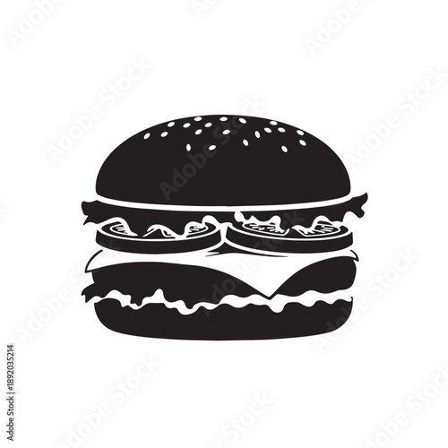 Black Burger Silhouette Vector, High Quality Illustration on White Background