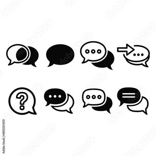 Chat Bubble Icon Set – Message Communication and Dialog Symbols
