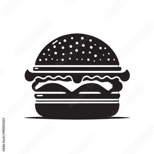 Black Burger Silhouette Vector, High Quality Illustration on White Background