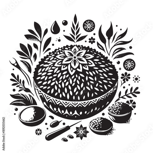 Black Biryani Silhouette Vector, High Quality Illustration on White Background