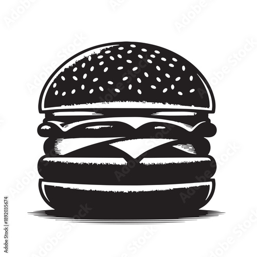 Black Burger Silhouette Vector, High Quality Illustration on White Background