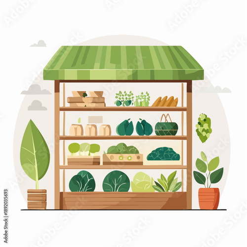 Vibrant illustration of a farmer's market stand, overflowing with a delightful variety of fresh, organic vegetables and healthy greens, embodying the essence of wellness and sustainable eating