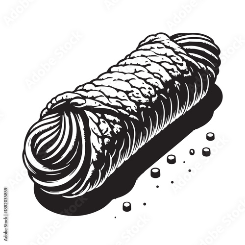 Black Cannoli Silhouette Vector, High Quality Illustration on White Background