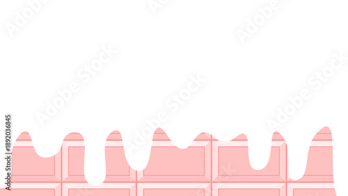 ピンク色の板チョコの上にホワイトチョコが溶けている背景イラスト