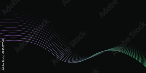 Abstract background with purple and green glowing geometric spiral lines. Modern minimal trendy shiny purple lines pattern. Vector illustration