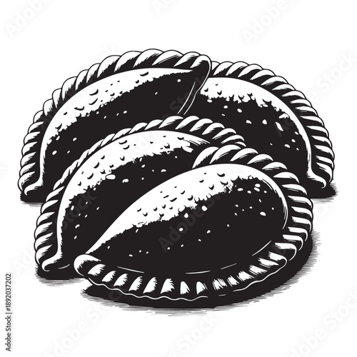 Black Beef Empanadas Silhouette Vector, High Quality Illustration on White Background