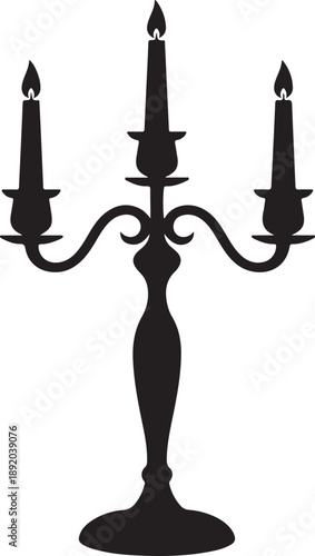 Vector candelabra silhouette a three armed black candle holder