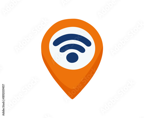 WiFi Location Pin Icon – Wireless Hotspot Map Marker Vector Illustration